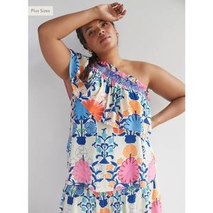 Anthro + ruffled one shoulder floral blouse
